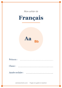 Page de garde du cahier de français à imprimer