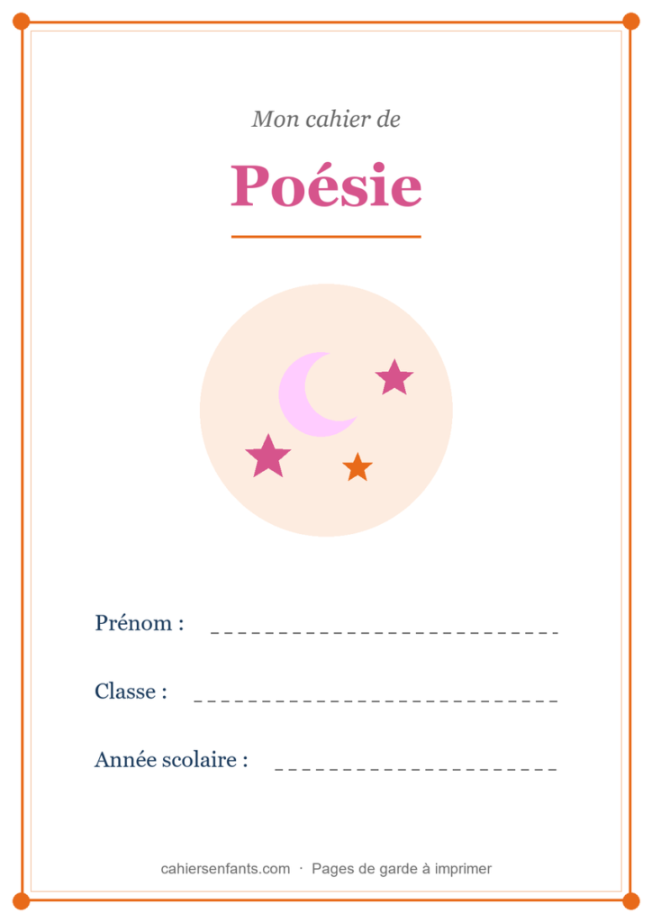 Page de garde du cahier de poésie à imprimer