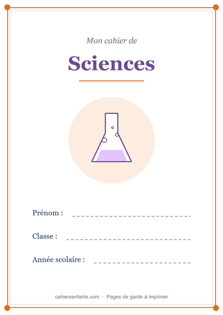 Page de garde du cahier de sciences à imprimer