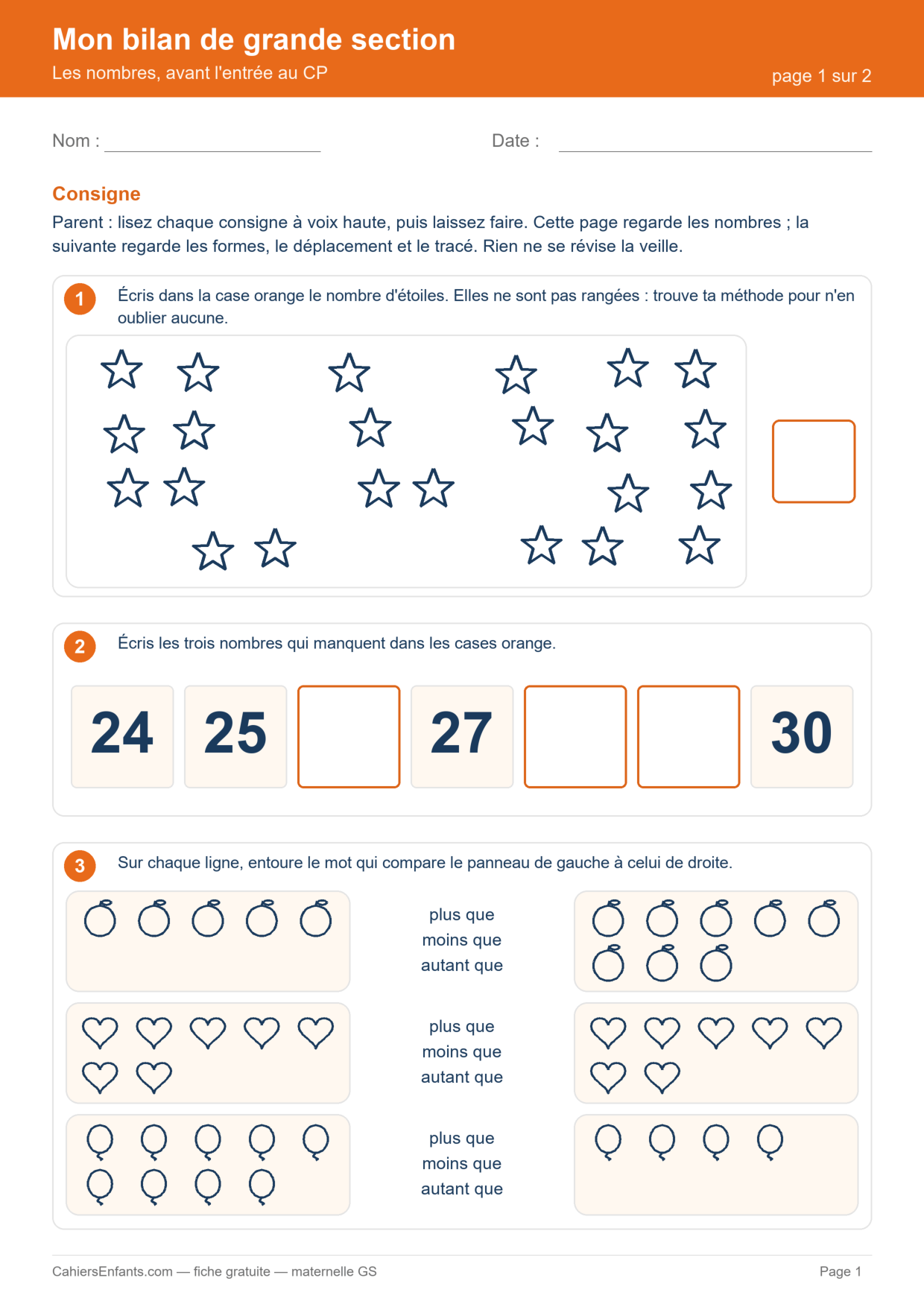 Mon bilan de grande section — page 1