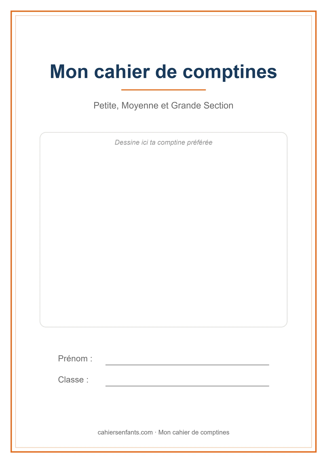 Page de garde Mon cahier de comptines à imprimer pour la maternelle