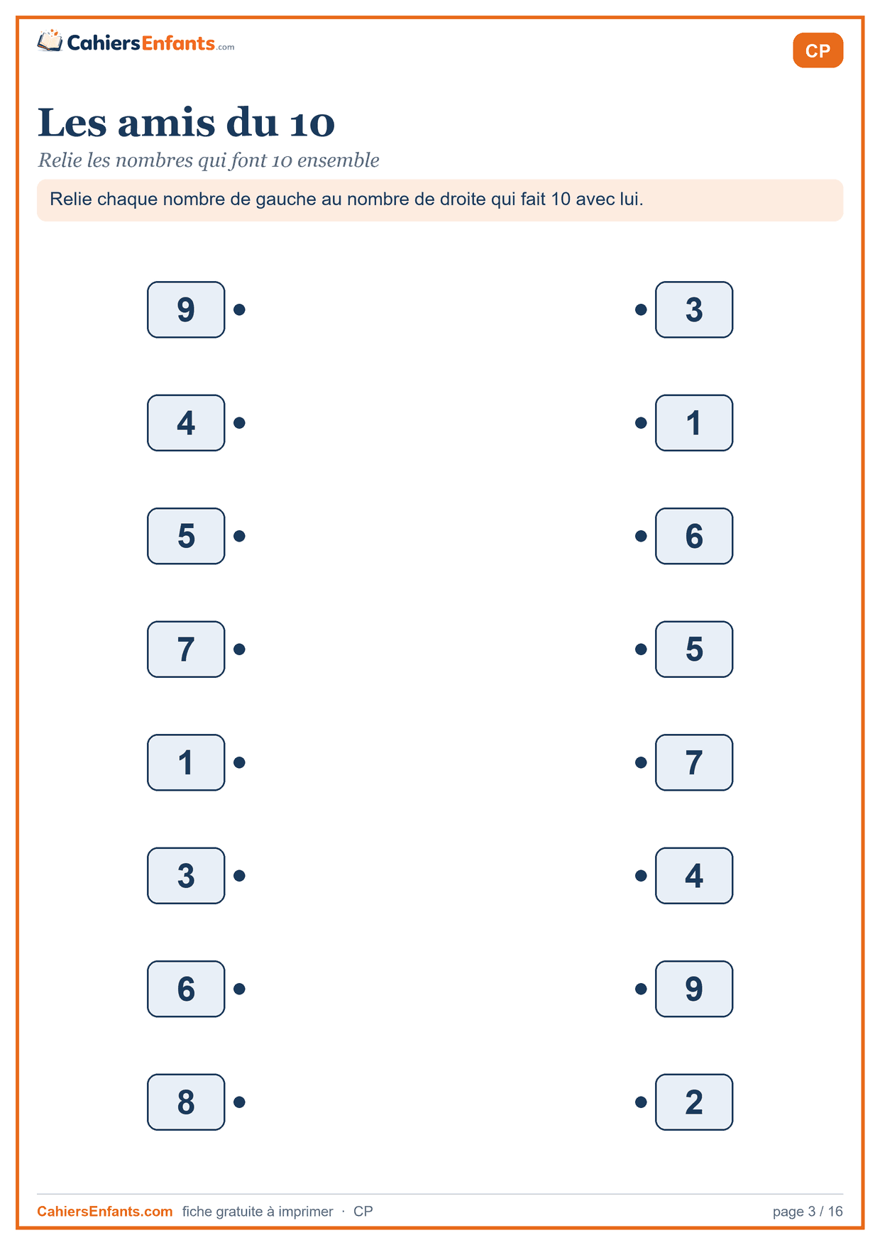 Fiche relier les amis du 10 CP à imprimer