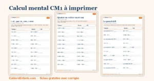 Séries de calcul mental CM1 à imprimer avec temps et score