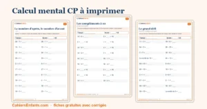 Séries de calcul mental CP à imprimer avec temps et score