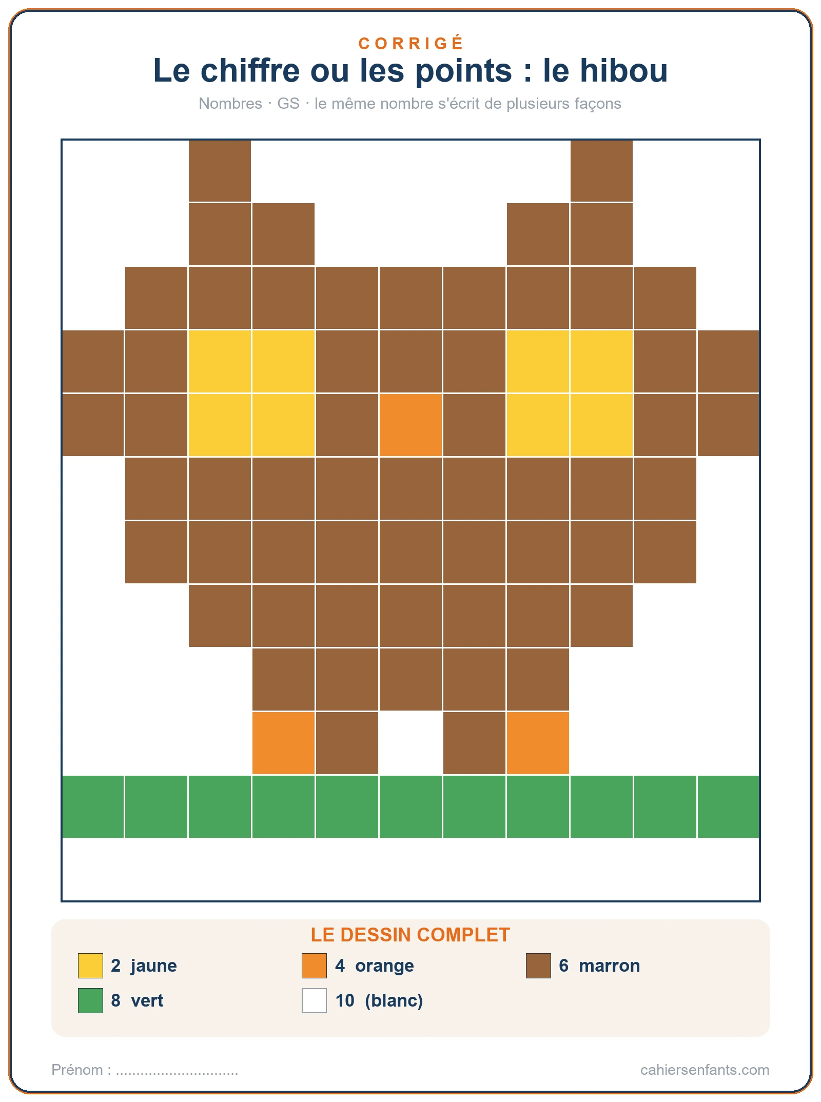 Corrigé du hibou, chiffre ou points en grande section