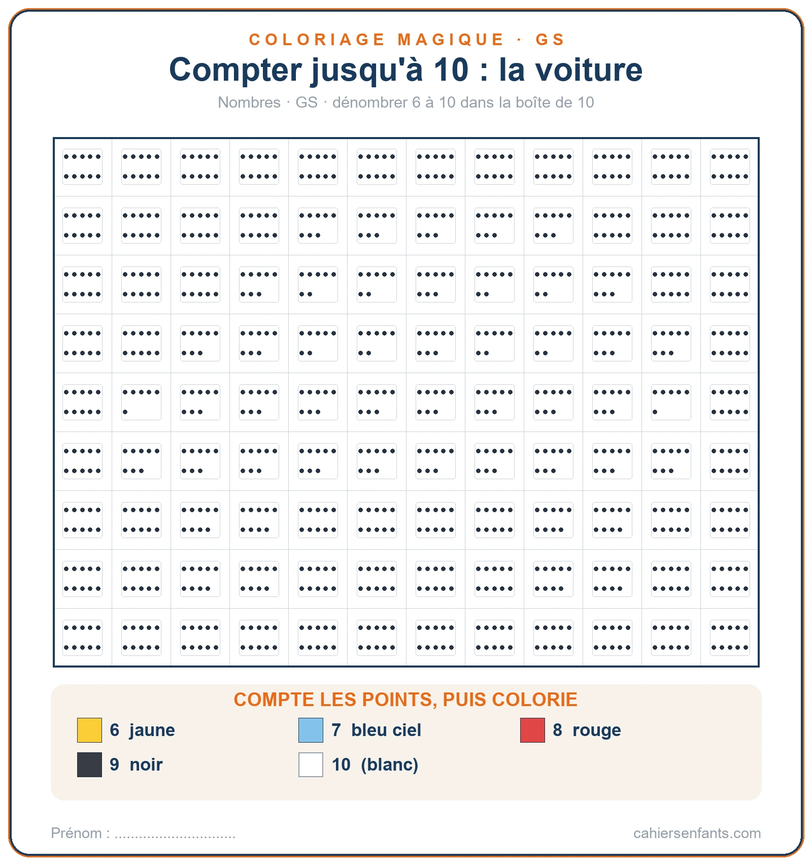 Compter jusqu'à 10 avec la voiture, coloriage magique GS à imprimer