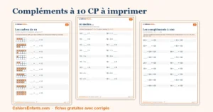 Fiches de compléments à 10 CP à imprimer : cadres de 10, amis du 10 et maisons du 10