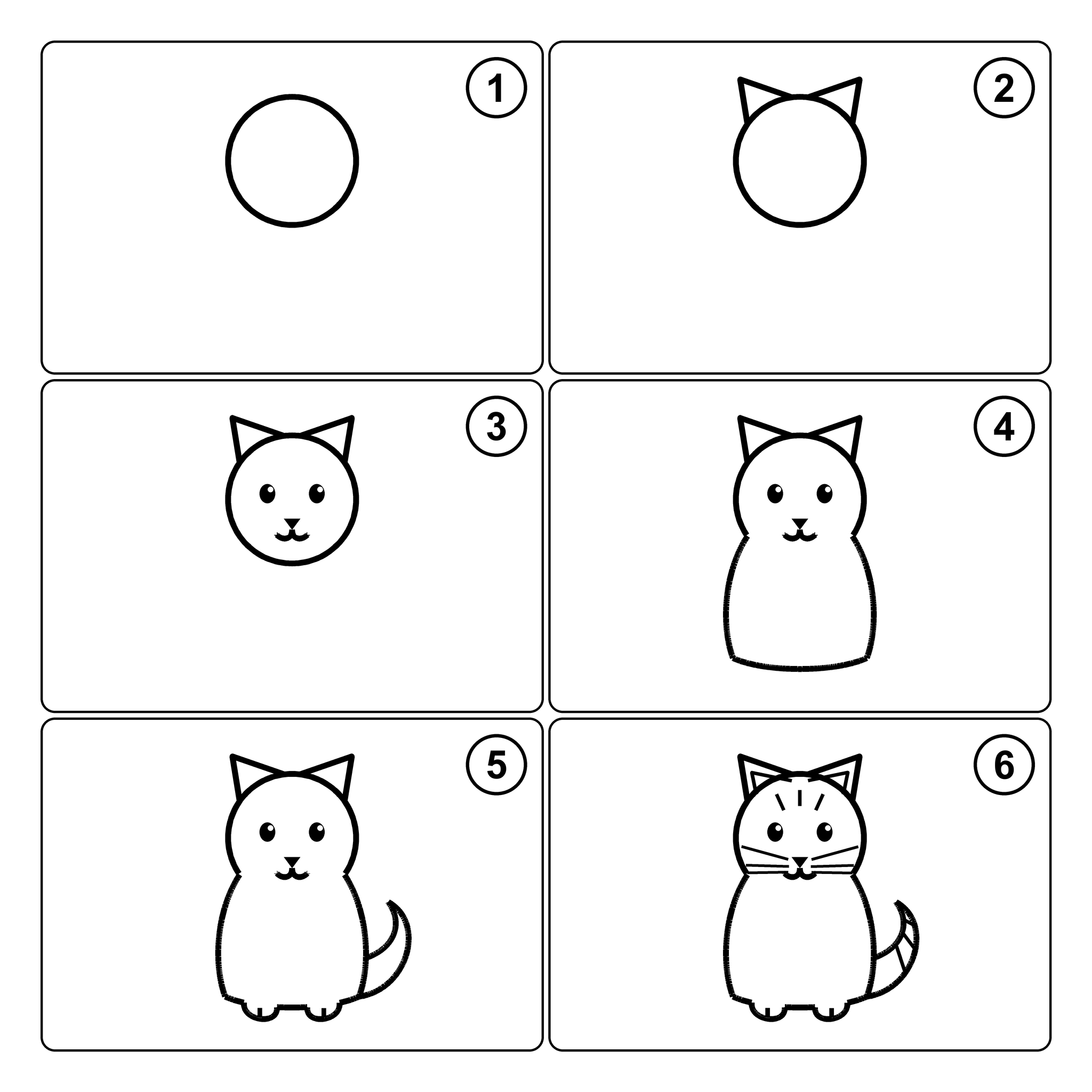 Dessiner un chat facilement : la planche des 6 étapes