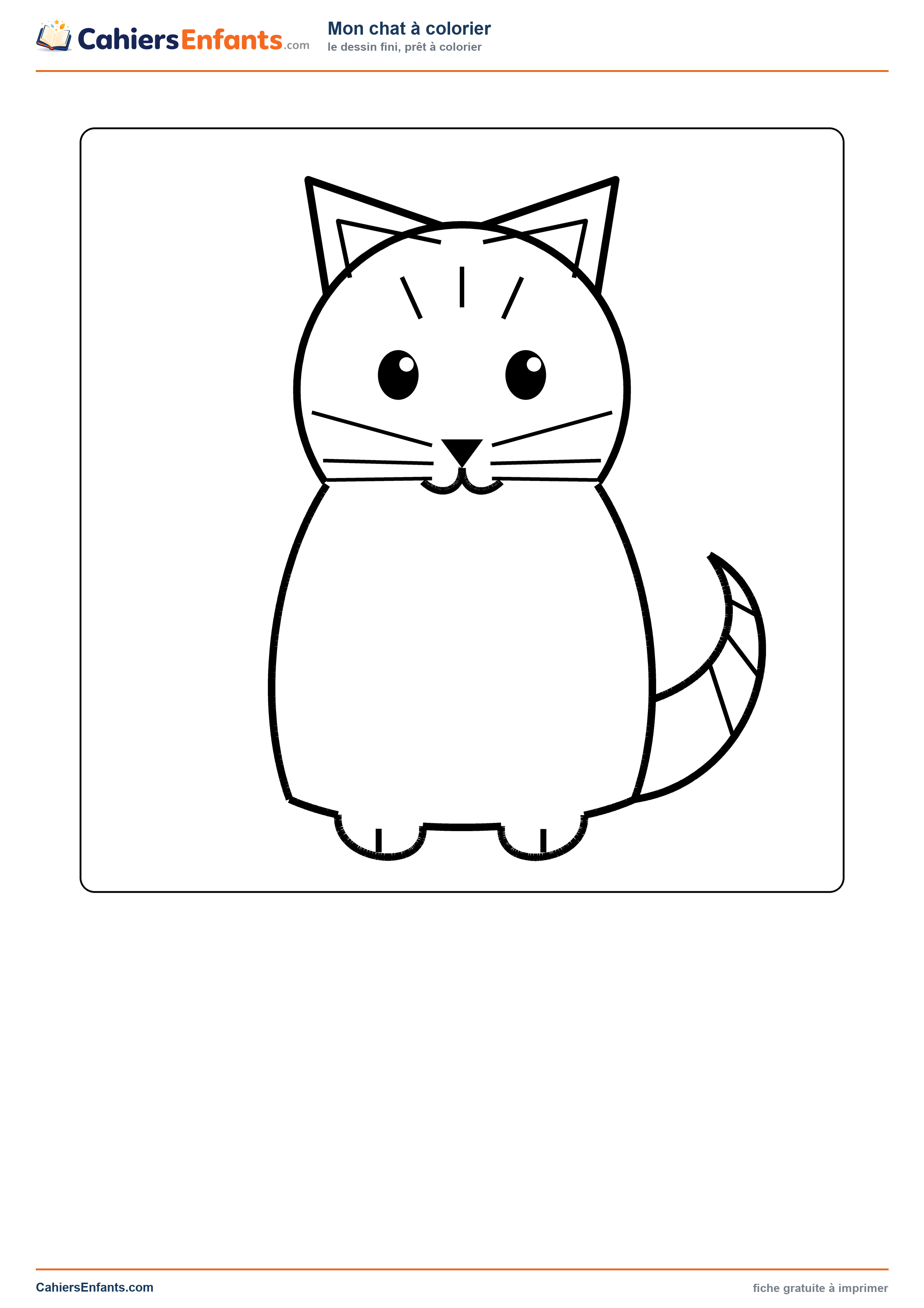 Chat à colorier à imprimer, le modèle des 6 étapes en grand