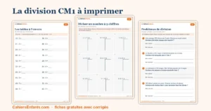 Fiches de division CM1 à imprimer avec corrigés détaillés