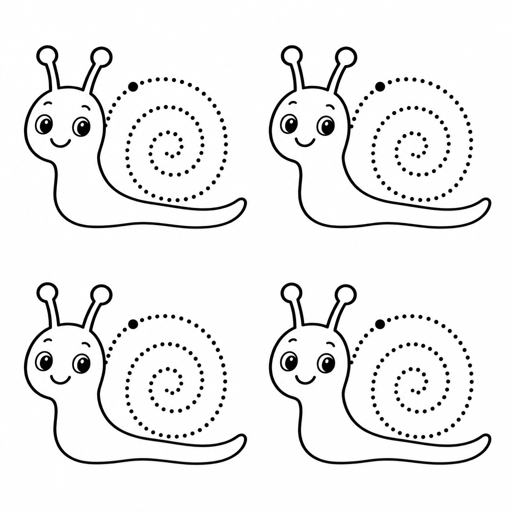 Graphisme escargot : la spirale en pointillés à imprimer