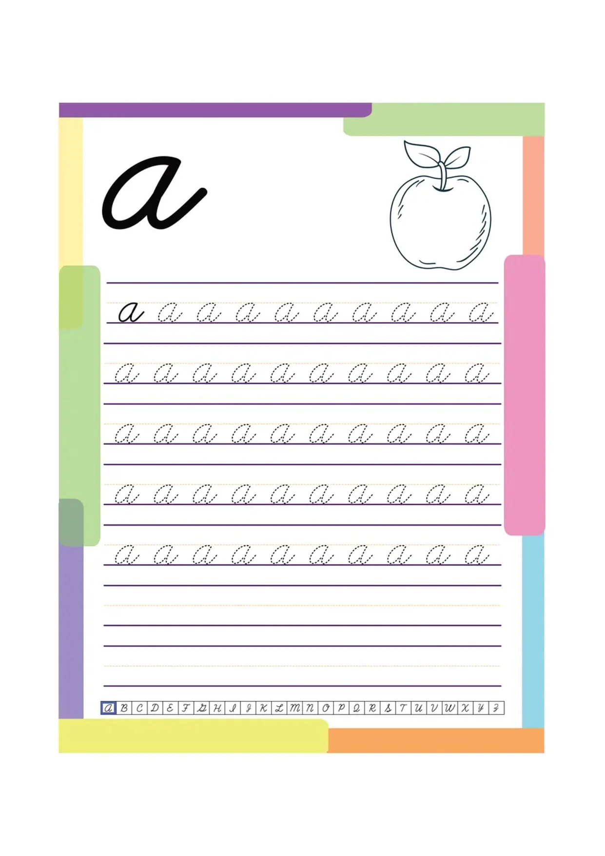 La lettre a en cursive, fiche d’écriture attachée grande section à imprimer