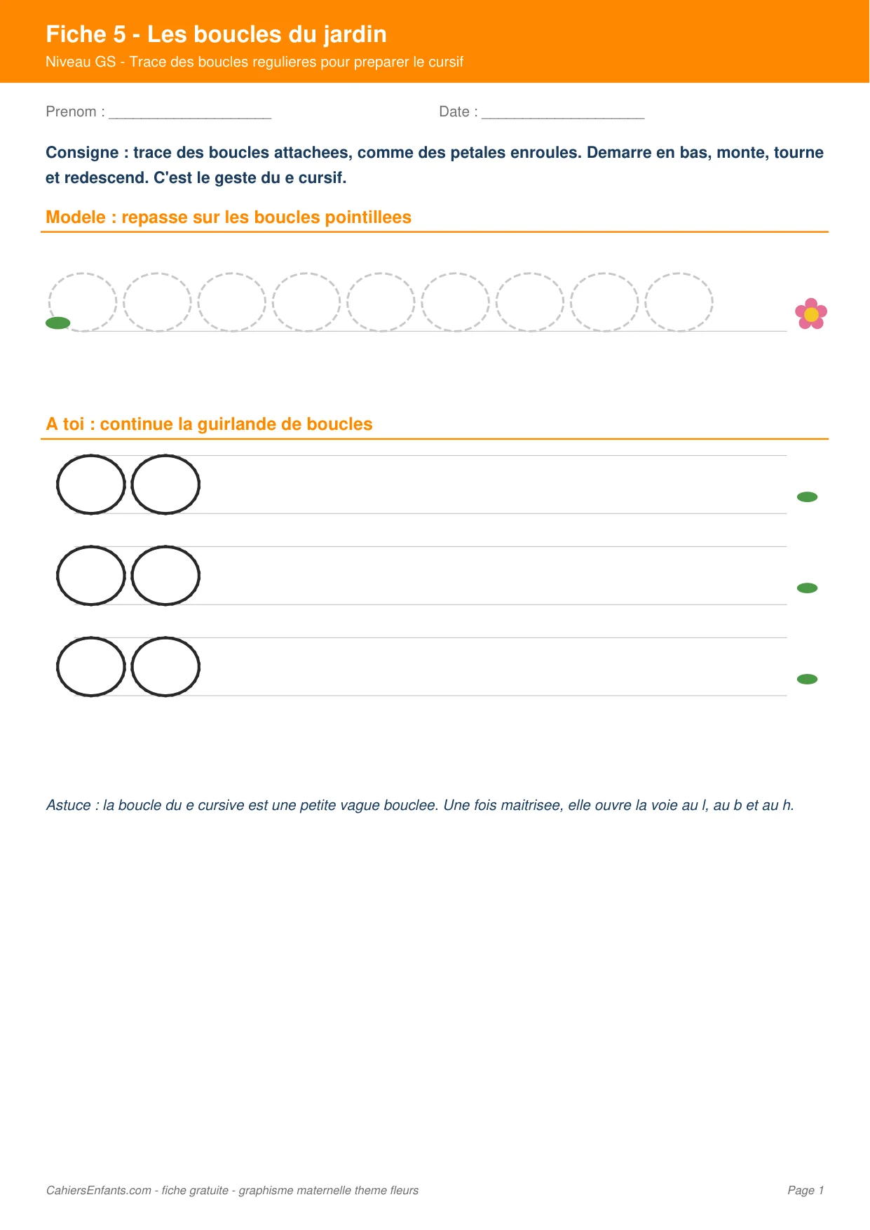Les boucles du jardin, fiche de graphisme grande section à imprimer