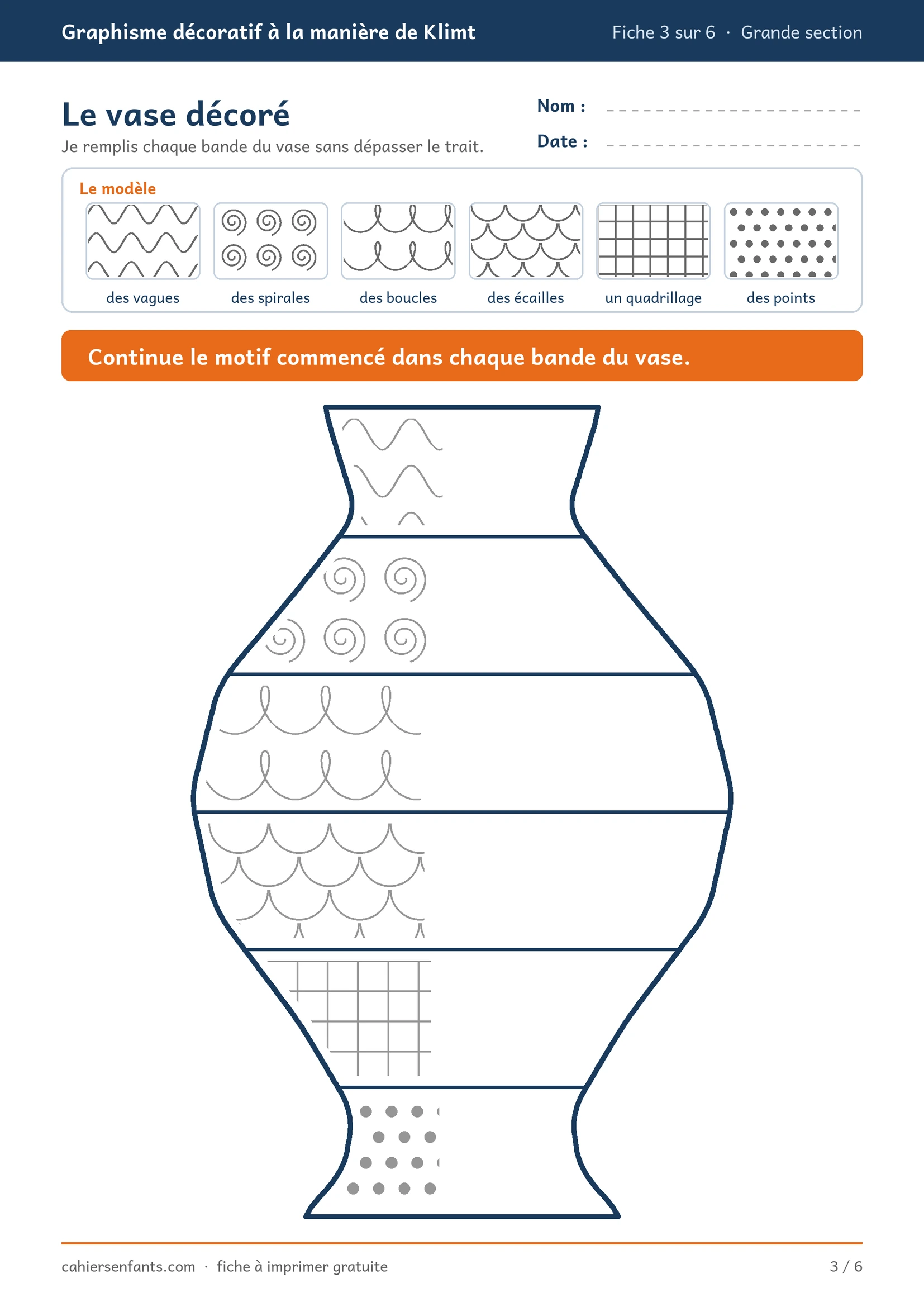 Fiche de graphisme grande section : le vase décoré à imprimer