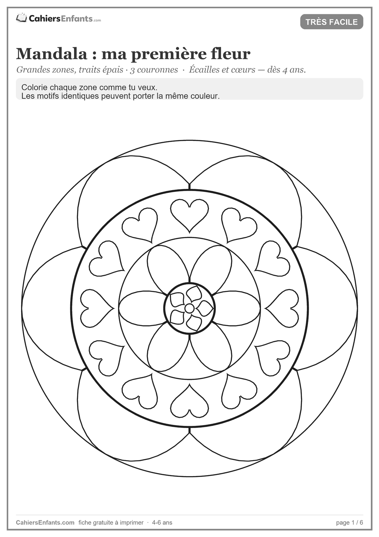 Mandala fleur très facile à imprimer pour enfant de 4 à 6 ans, grandes zones et traits épais