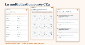 Multiplication posée CE2 : 8 fiches à imprimer avec corrigés