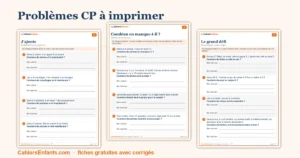 Fiches de problèmes mathématiques CP à imprimer avec corrigés