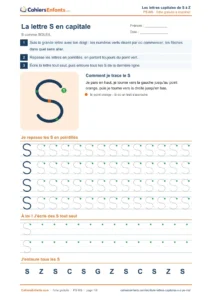 Lettres capitales S à Z à tracer PDF : 8 fiches d'écriture maternelle PS MS