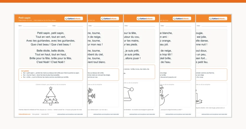 Comptines et chants de Noël pour la maternelle à imprimer