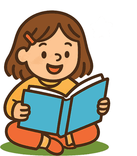 Une petite fille assise qui lit un grand livre ouvert