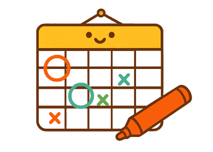 Calendrier mural avec plusieurs cases entourées au feutre de couleur