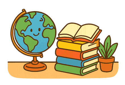 Un globe terrestre posé à côté d’une pile de livres et d’un livre ouvert