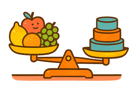 Une balance à plateaux avec des fruits sur un plateau et des poids sur l'autre