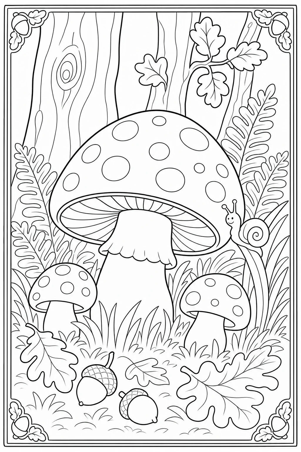 Coloriage champignon d'automne sur le sol de la forêt à imprimer