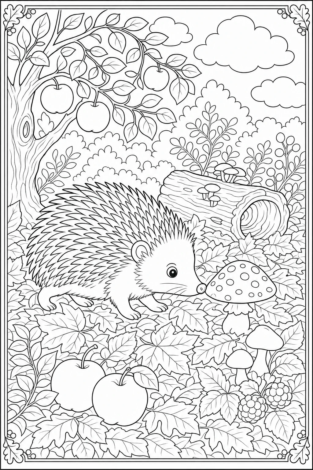Coloriage hérisson dans les feuilles mortes à imprimer