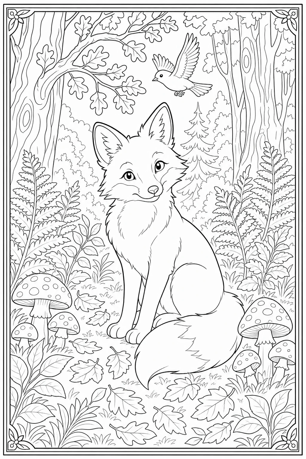 Coloriage renard dans la clairière en automne à imprimer