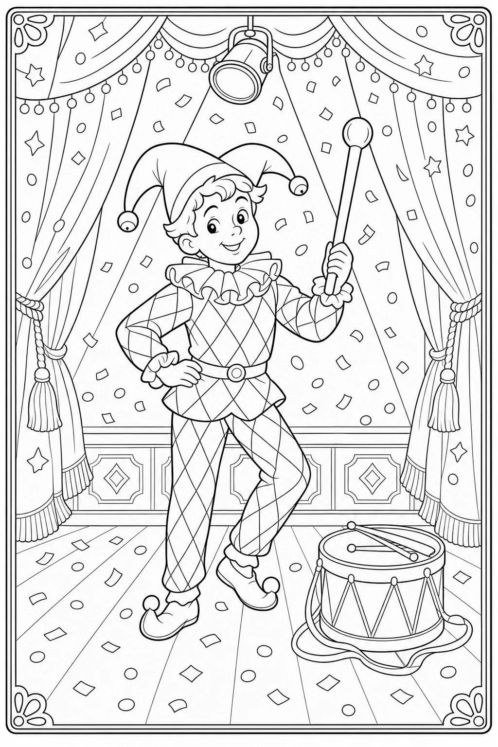 Coloriage arlequin en costume à losanges à imprimer