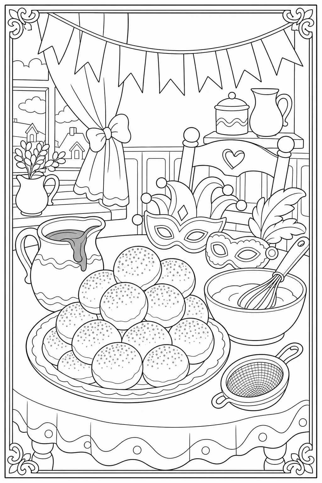 Coloriage beignets de Mardi gras sur la table à imprimer