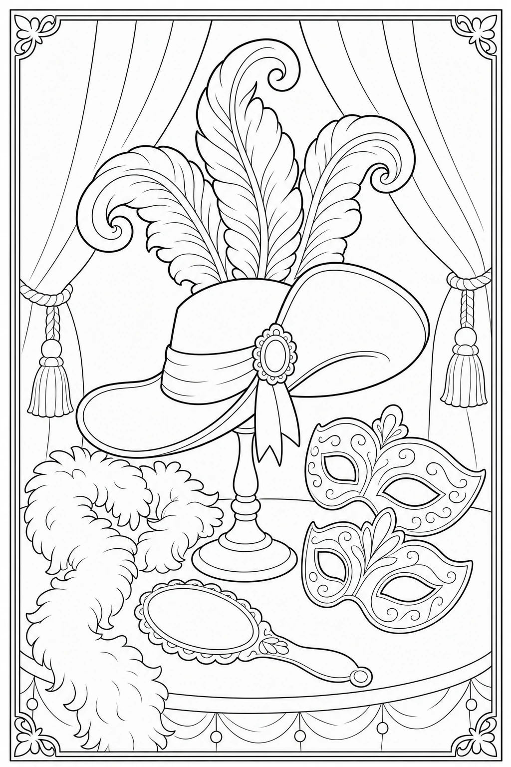Coloriage chapeau de carnaval à plumes à imprimer pour la maternelle