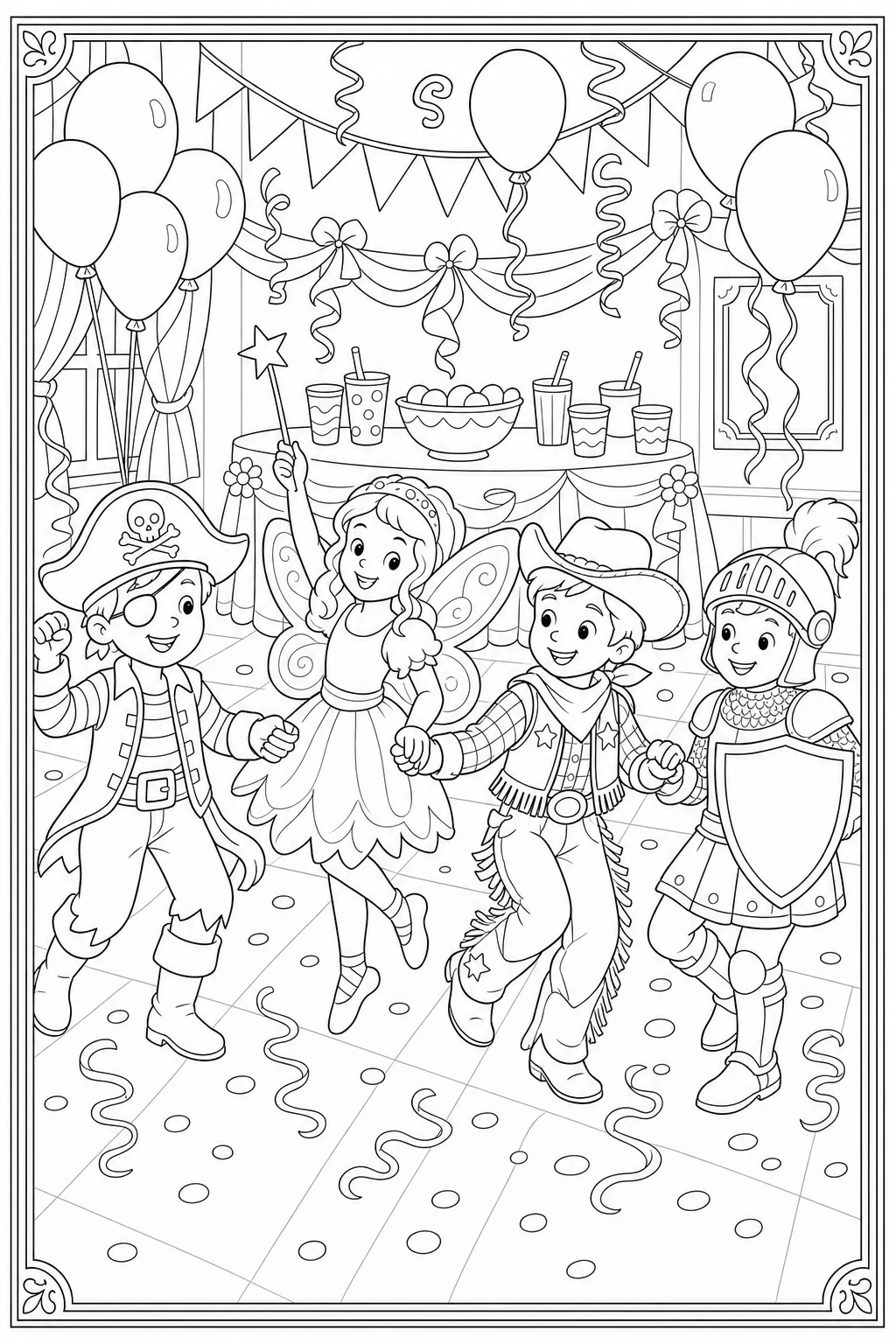 Coloriage enfants déguisés pour le carnaval à imprimer