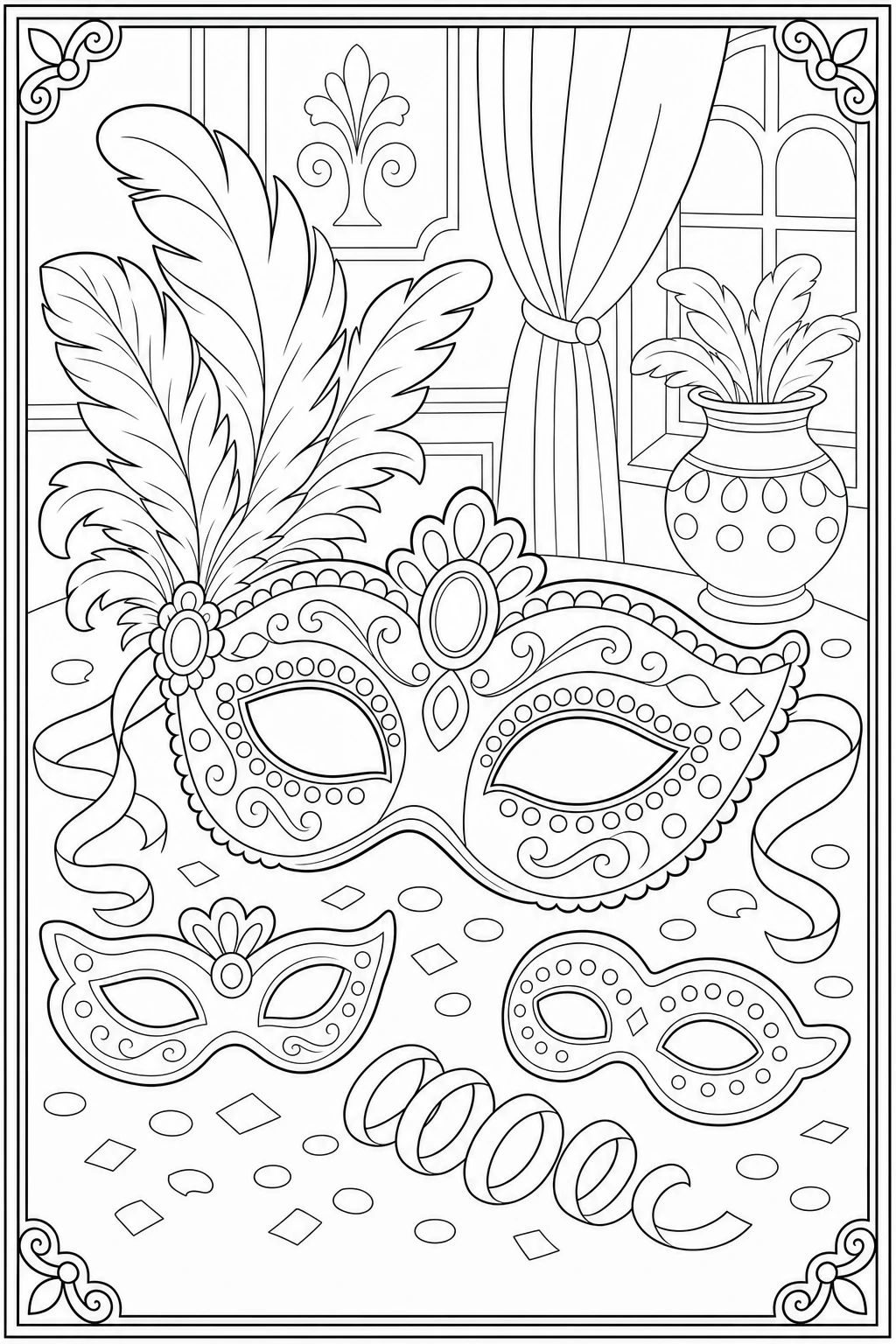 Coloriage masque de carnaval à décorer et à découper à imprimer