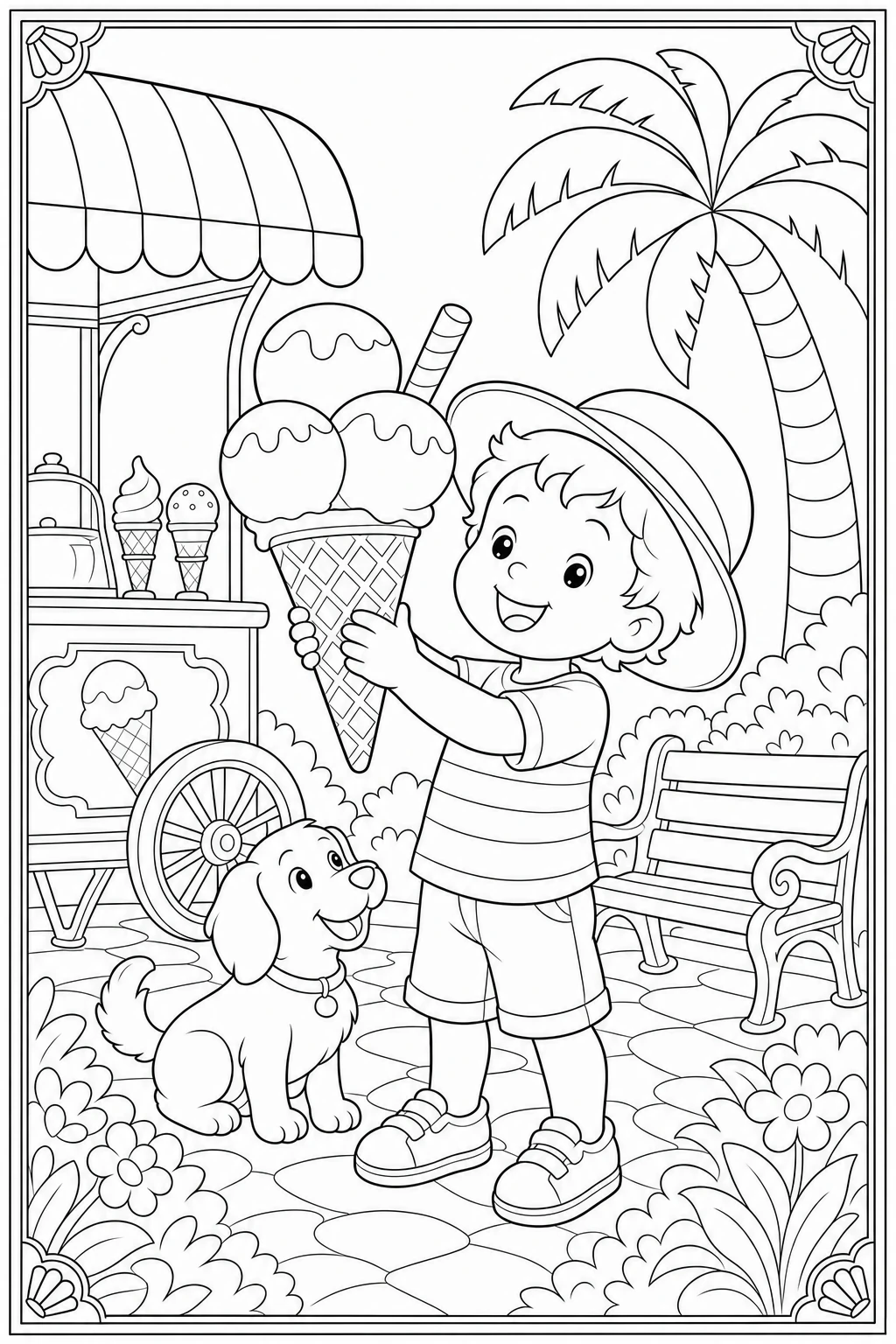 Coloriage grande glace à trois boules à imprimer pour la maternelle