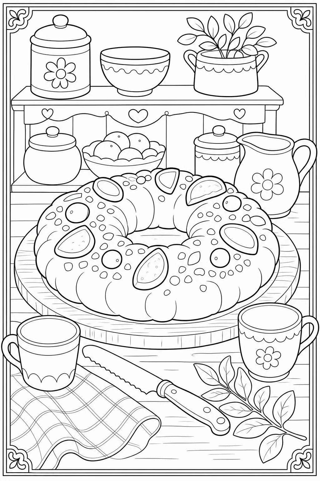 Coloriage brioche des rois aux fruits confits à imprimer pour la maternelle