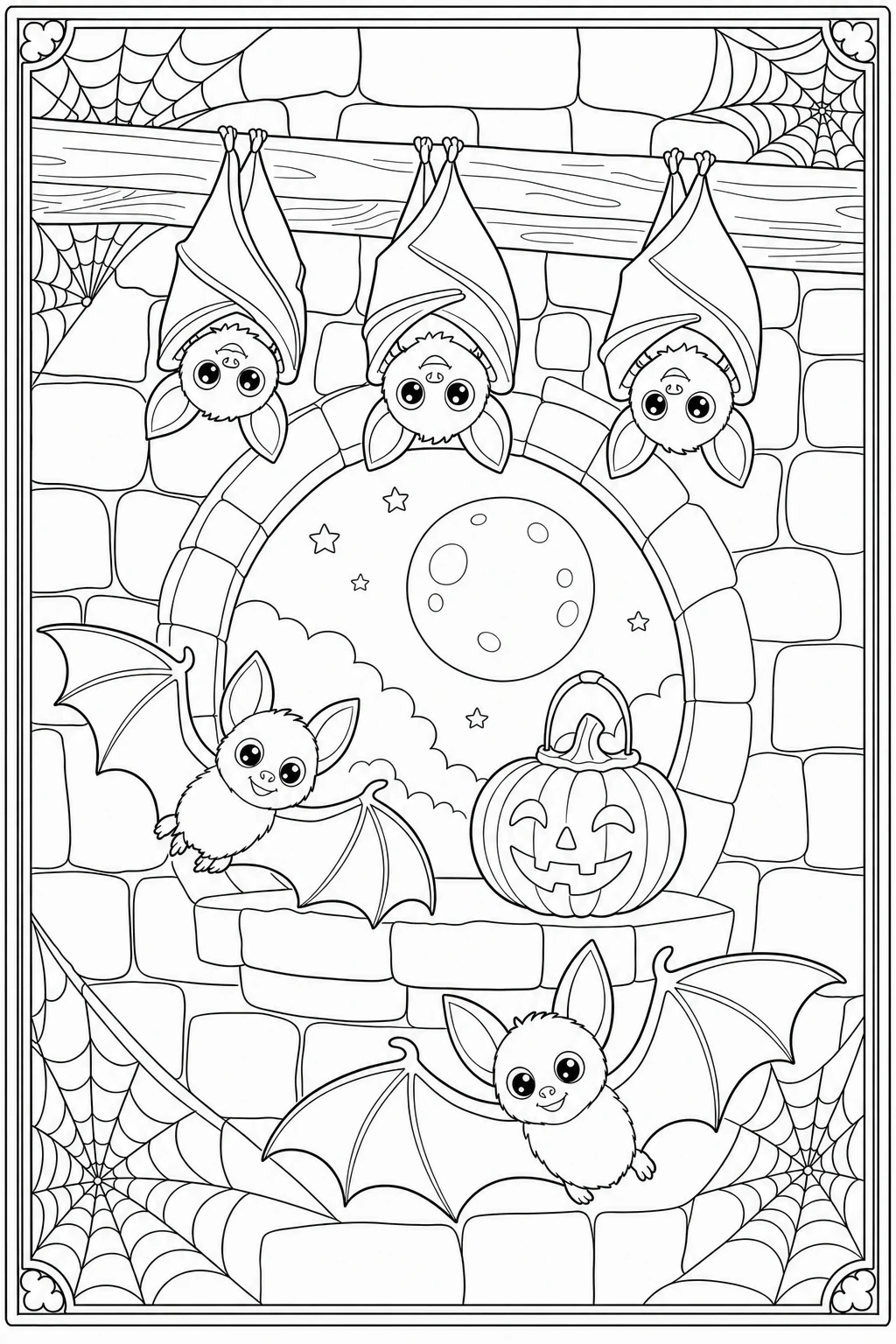 Coloriage de chauves-souris suspendues dans une tour avec une lanterne citrouille à imprimer