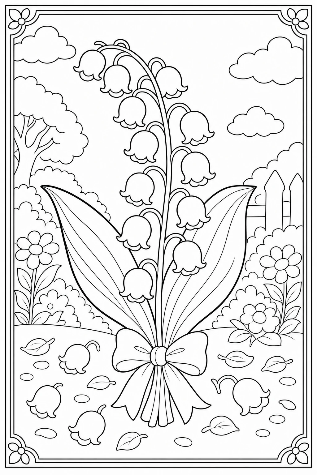Coloriage brin de muguet avec ses clochettes à imprimer