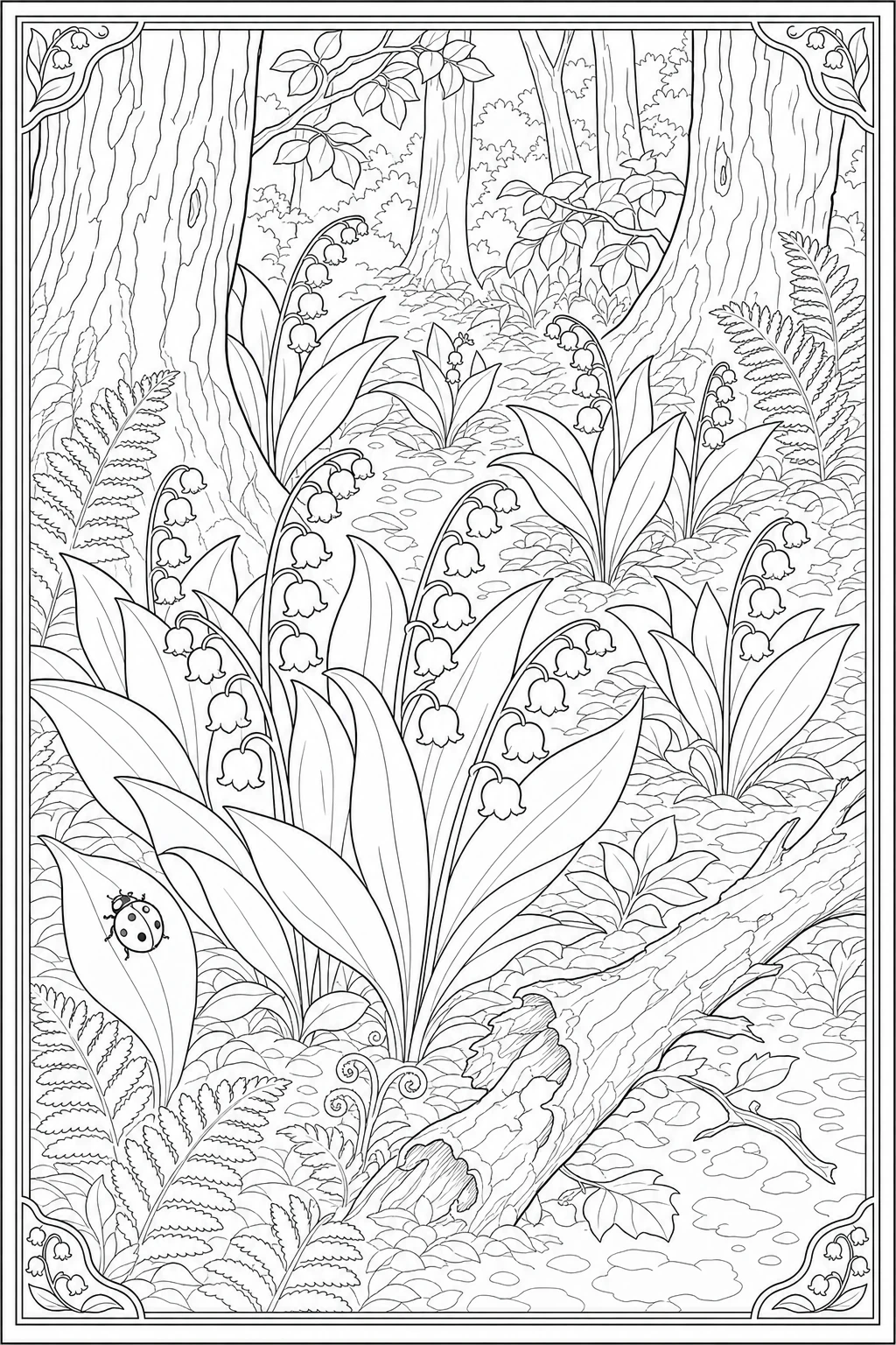 Coloriage muguet sauvage dans le sous-bois à imprimer pour le CE1