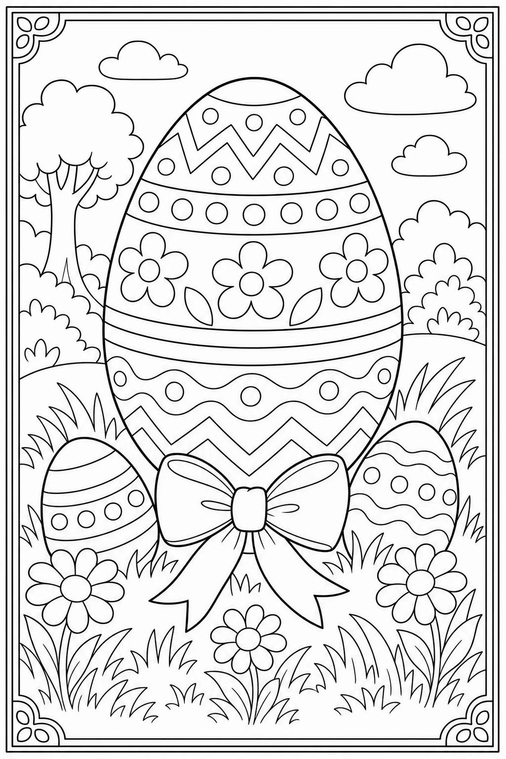 Coloriage grand œuf de Pâques décoré à motifs à imprimer