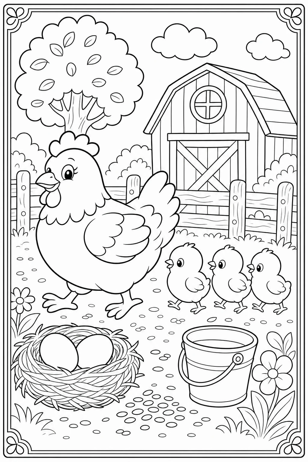 Coloriage poule de Pâques et ses poussins à imprimer