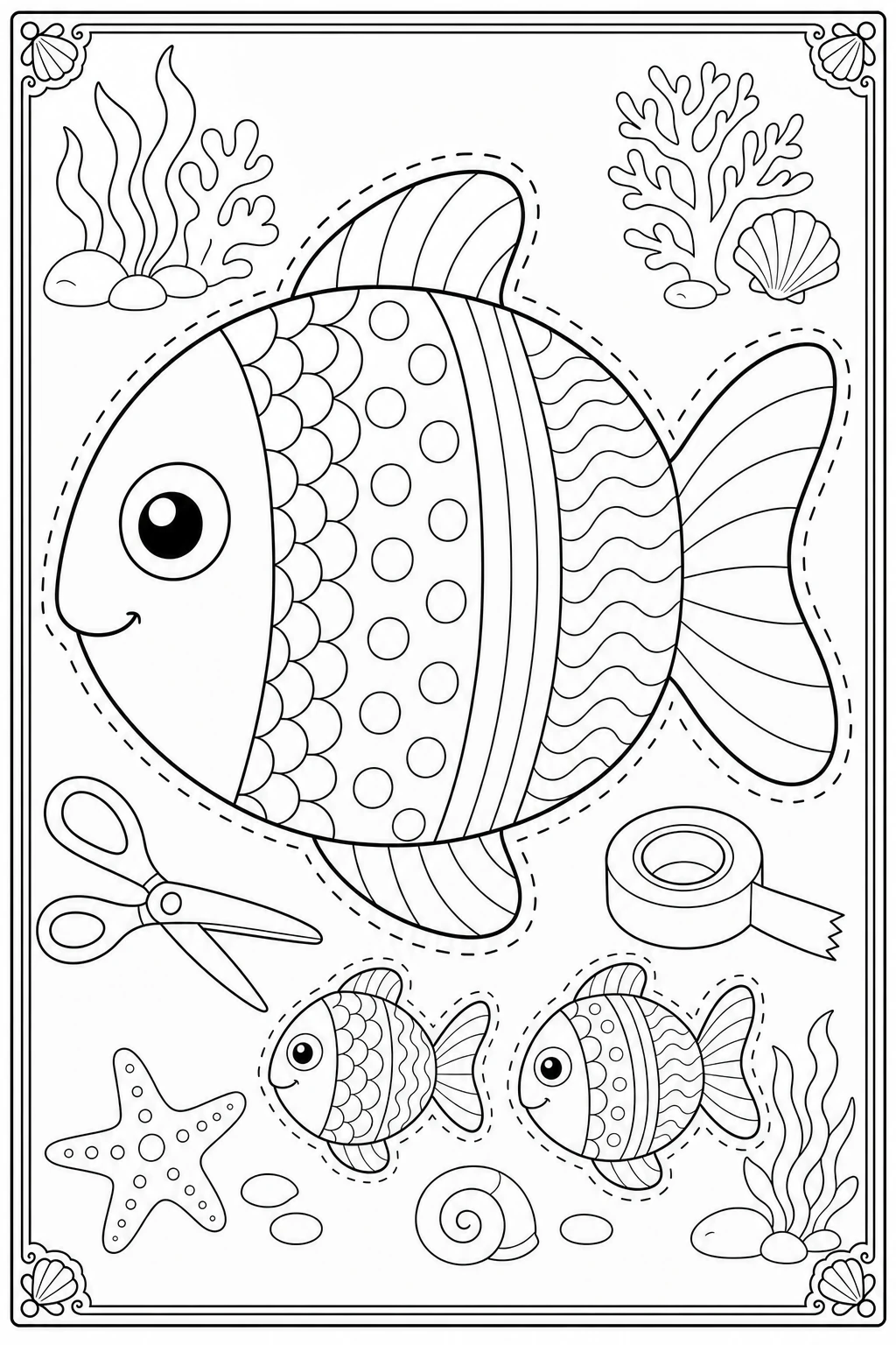 Coloriage grand poisson d'avril en papier à découper à imprimer