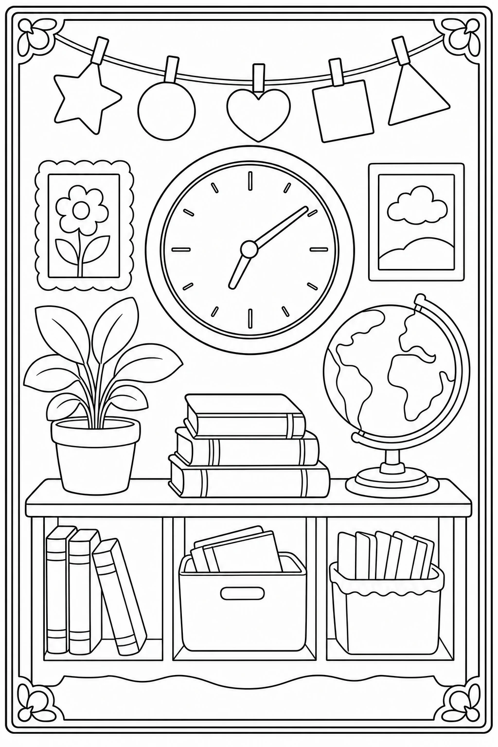 Coloriage horloge de la classe à imprimer pour la grande section