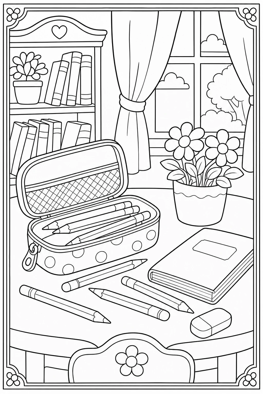 Coloriage trousse et crayons de rentrée à imprimer