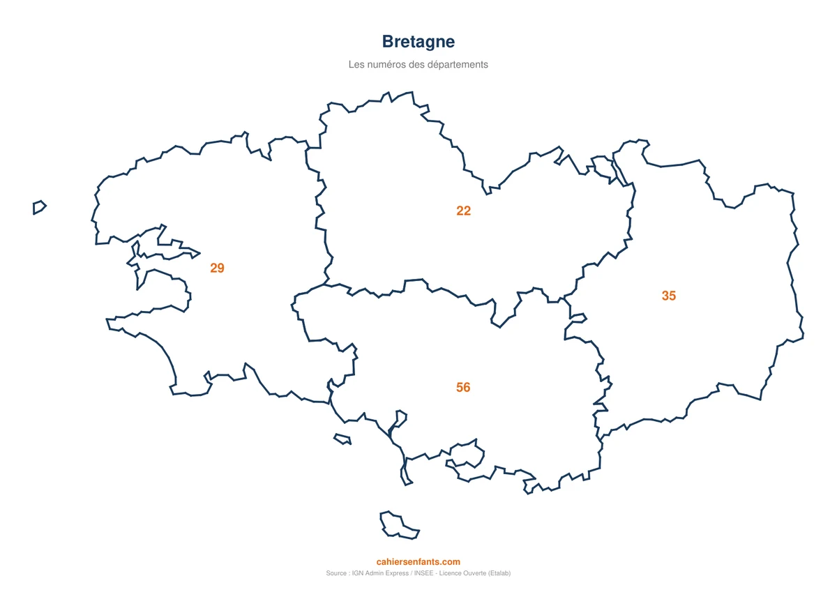 Carte de la Bretagne à imprimer : les 4 départements