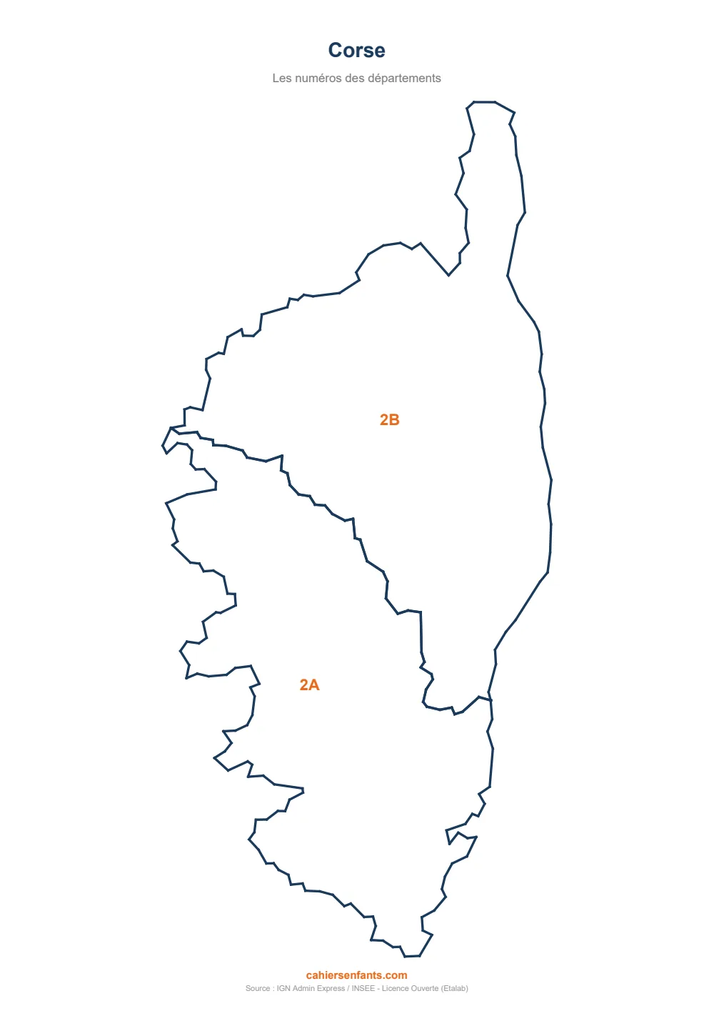 Carte de la Corse à imprimer : les 2 départements
