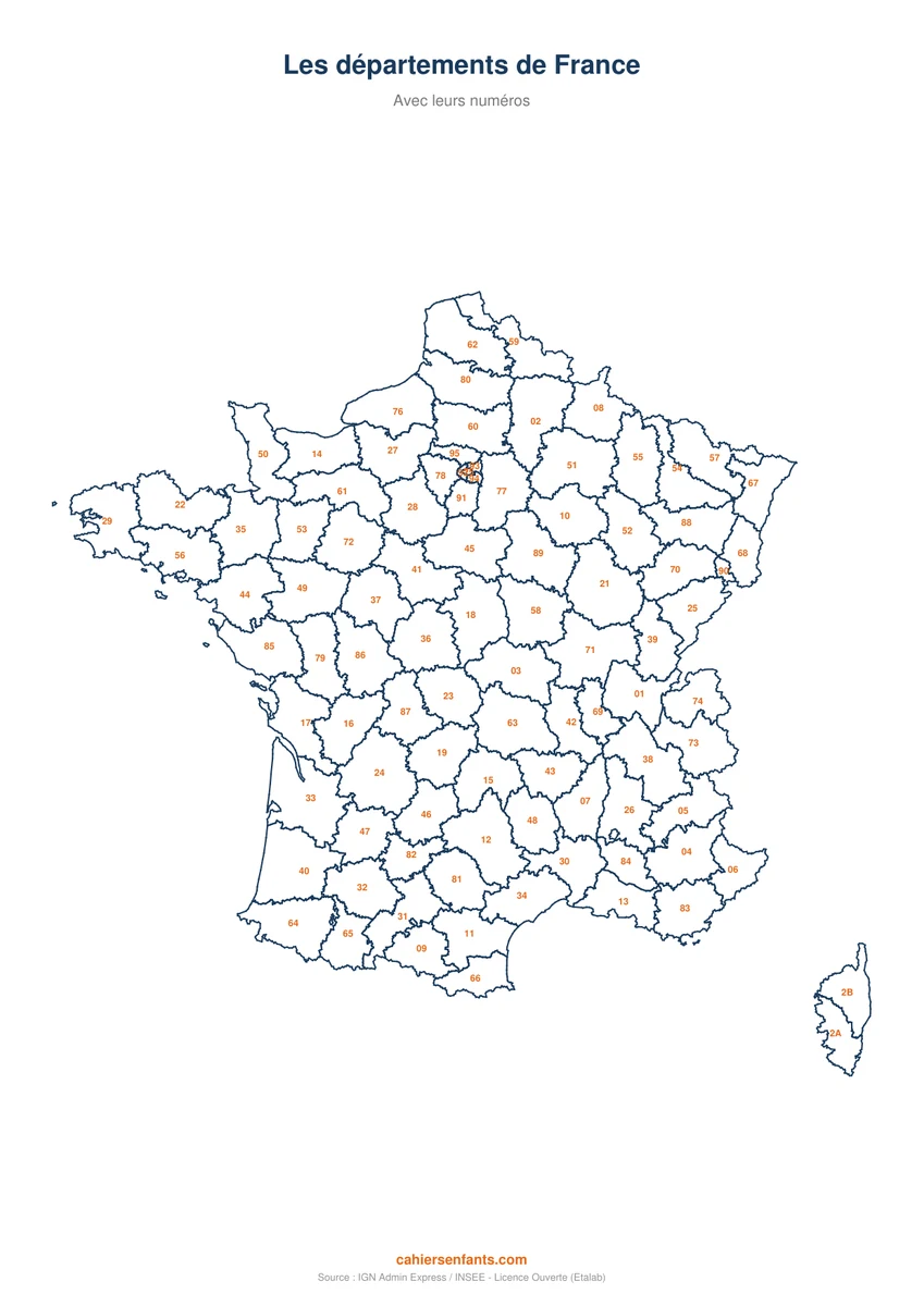 Carte de France par département à imprimer