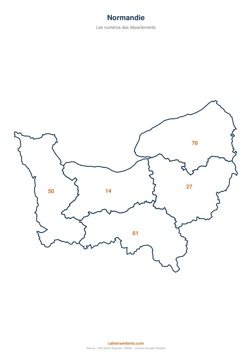 Carte de la Normandie à imprimer : les 5 départements