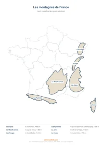 Les montagnes de France : carte du relief à imprimer